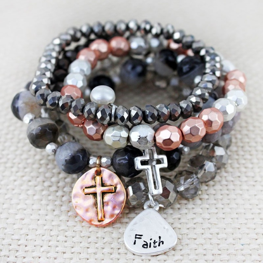 NWT Two-Tone "Faith" Teardrop & Beaded Bracelet - Picture 1 of 1